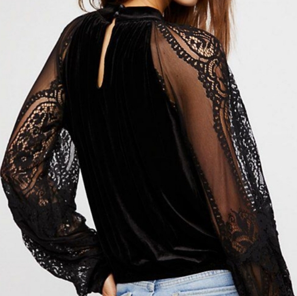 FREE PEOPLE EYELASH BLACK VELVET BLOUSE, M, L - Picture 14 of 14